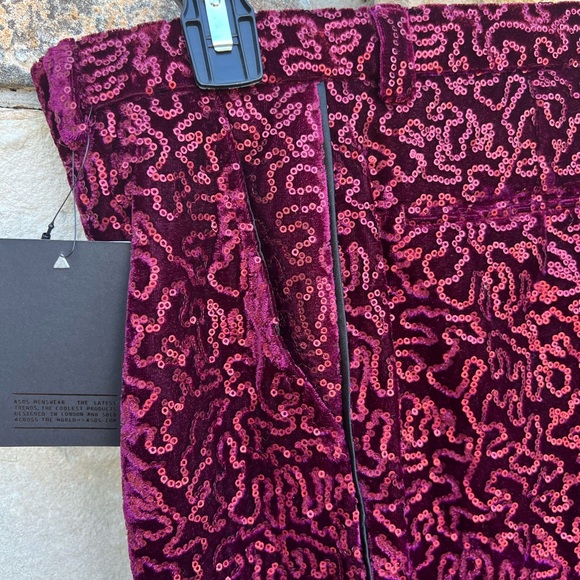 NWT ASOS 2-Piece Suit Set Tuxedo Sequin Maroon Men Size 38 Waist 30 - Picture 13 of 13